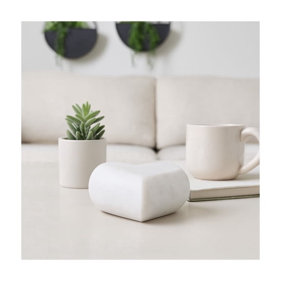 Marble Heart Decorative Object - Handmade Stone Sculpture - Minimalist Modern Accent for Home, Office, Bedroom & Living Room - Elegant Desk or Shelf Decor - 5" White