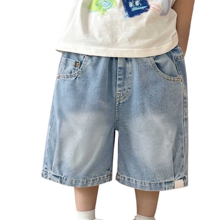 Little Boys Jean Shorts Girls Casual Denim Shorts 5 Pocket Relaxed Fit Knee Length Cargo Pants for Kids Pants Size 7-9T