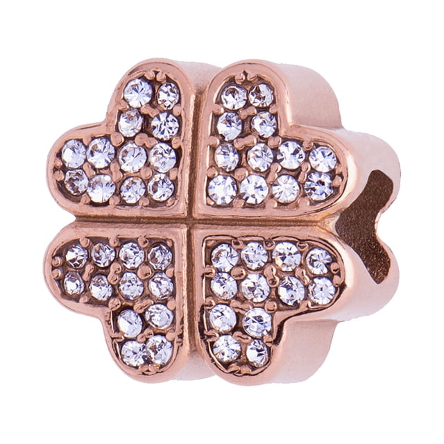 Charm para Pulsera LuckyLy, Dije de Trébol, Acero Inoxidable y Zirconia Cúbica, Modelo Clover rosa UNITALLA