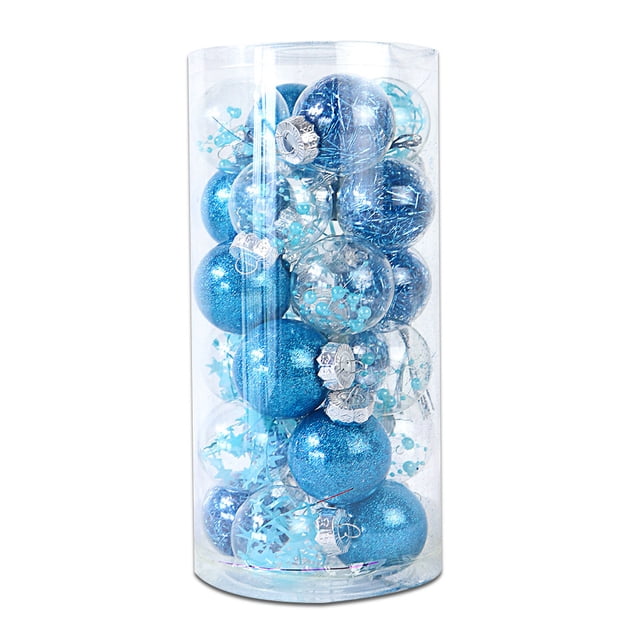 Injueey 24 piezas bolas de Navidad adornos de colores boda familia interior exterior patio sala de estar dormitorio accesorios de decoración Kits de decoración para fiestas lago azul Injueey HA008692-04B