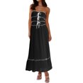 thumbnail image 2 of Michellecmm  Women Tube Dress Bow Contrast Color Ruffled Ruched Flowy Long Dress, 2 of 9