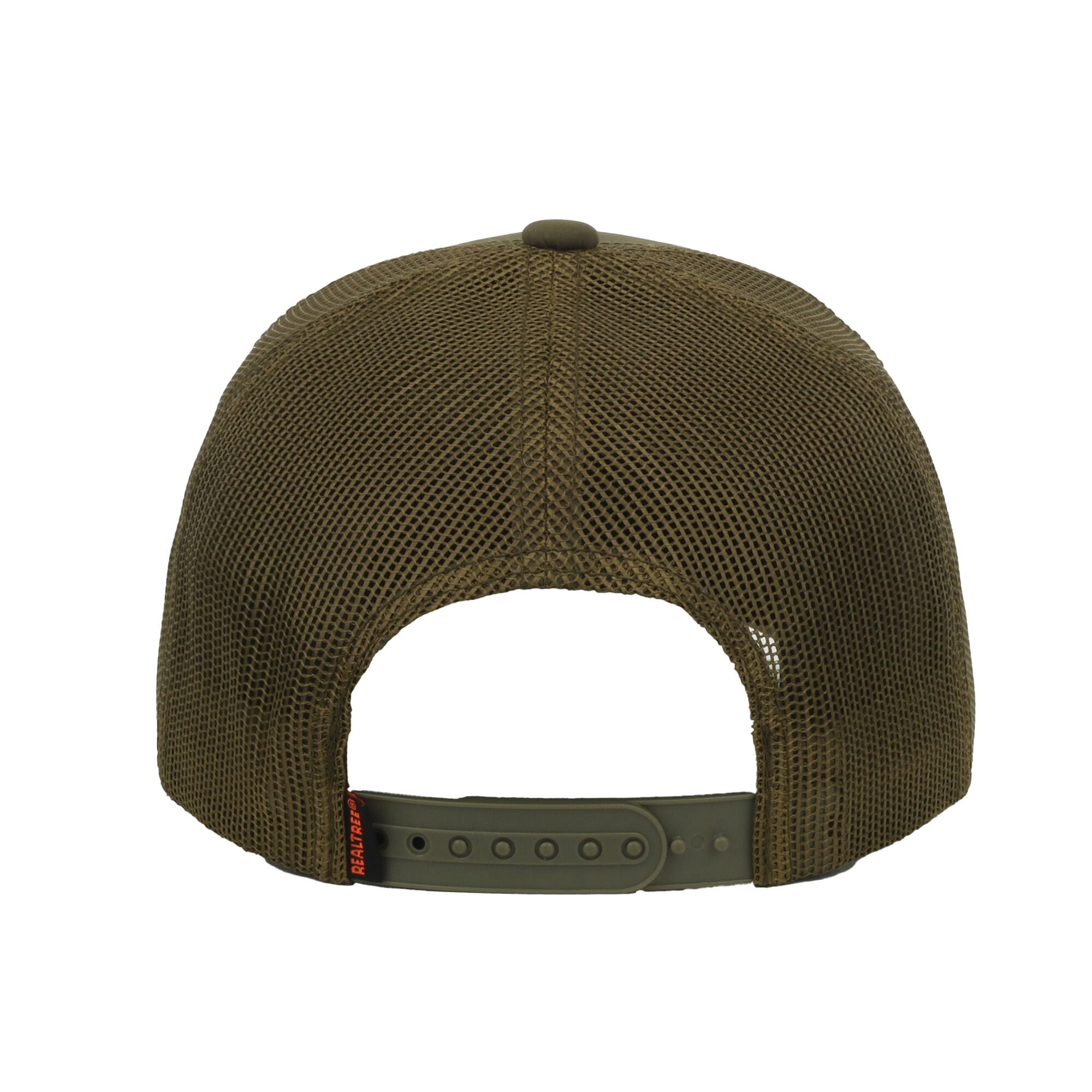 Realtree Structured 6-Panel Trucker Hat – Woven Logo Meshback Cap, Olive, One Size