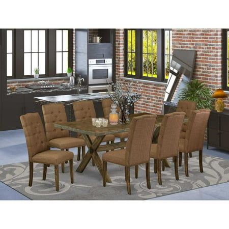 East West Furniture V-Style 9-piece Wood Dining Set in Gray Smoke