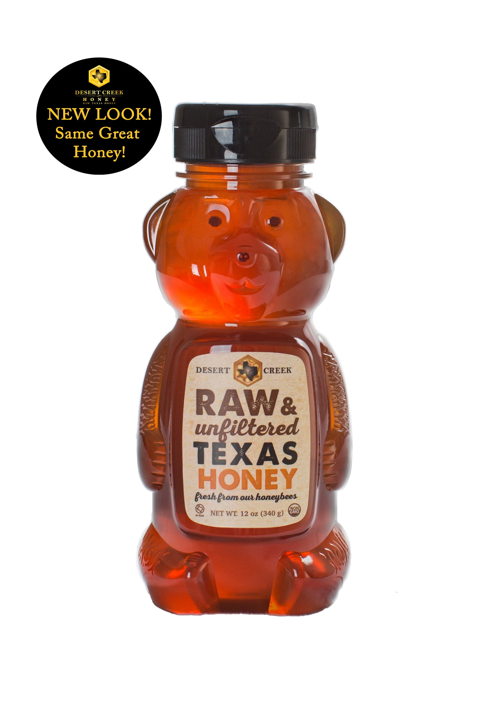 Pack of Two 12 oz. Honey Bears Raw, Unfiltered, Unpasteurized Texas Honey by Desert Creek Honey Non-GMO, Kosher