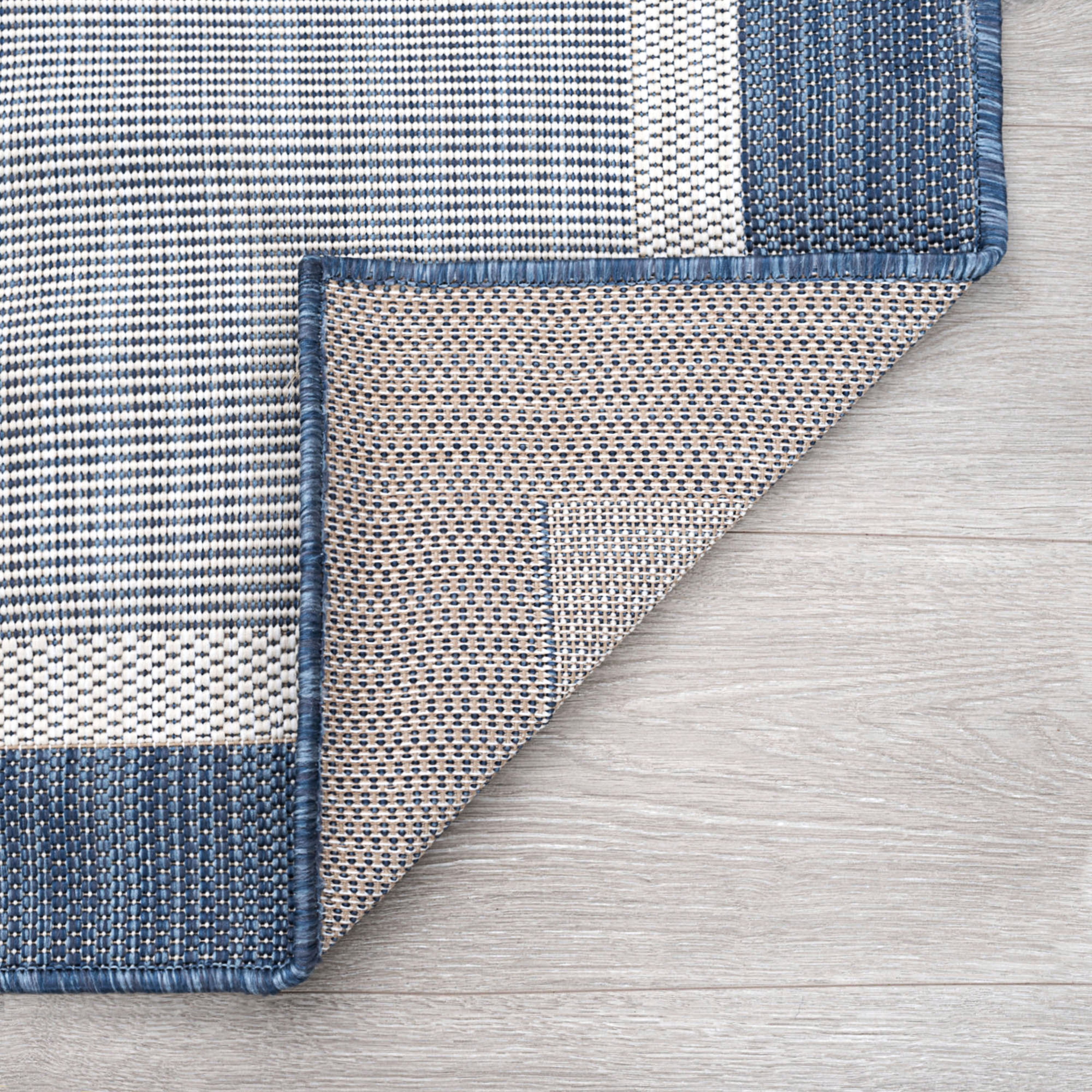 Bliss Rugs Solid Border Indoor Outdoor Rug Water Resistant Runner Rug for Patio, Hallway, Entryway, Deck, Blue ,3' x 10'