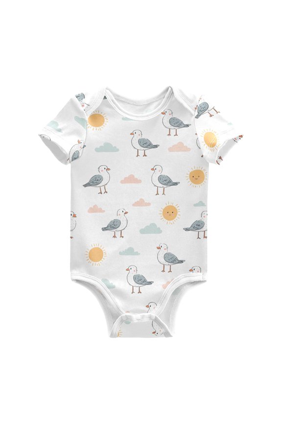 Seagull Cloud Sun Pattern Baby Bodysuits 100% Cotton Short Sleeve for 0-24 Months Baby Golf Outfit 3Months