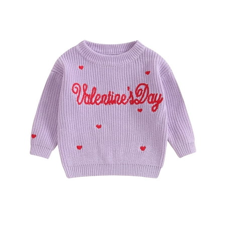 

Mevireiy Baby Valentine Pullover Sweater Knitted Letter Embroidery Fall Winter Warm Tops Purple 12-18 Months