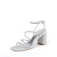 thumbnail image 1 of Tacones de mujer DREAM PAIRS plateados con pedrería, talla 9, tacón cuadrado, 1 of 8