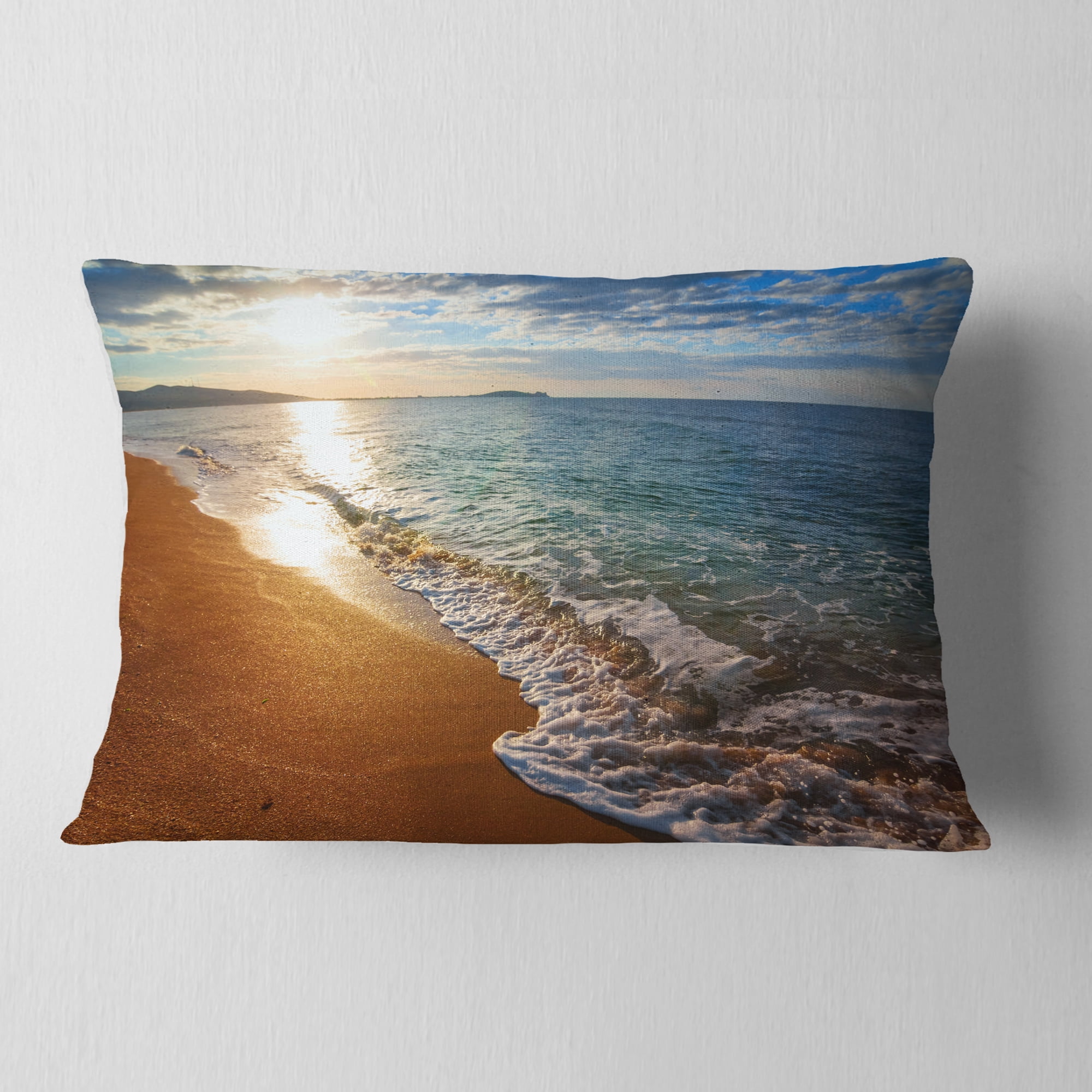 Designart 12" x 20" Blue Polyester Throw Pillow