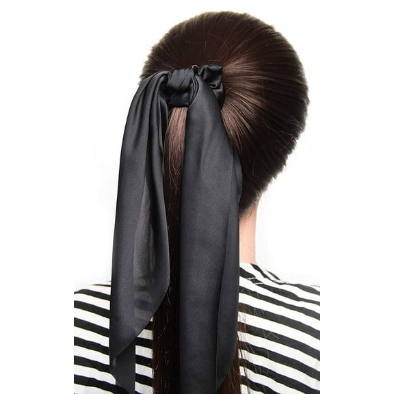 Pack of 2 Knotted Bow Hair Scrunchies Elastic Hair Scarf Black Hair Ties Bands Satin Hair Ribbon Scrunchy Red Ponytail Holder for Women and Girls (Black)