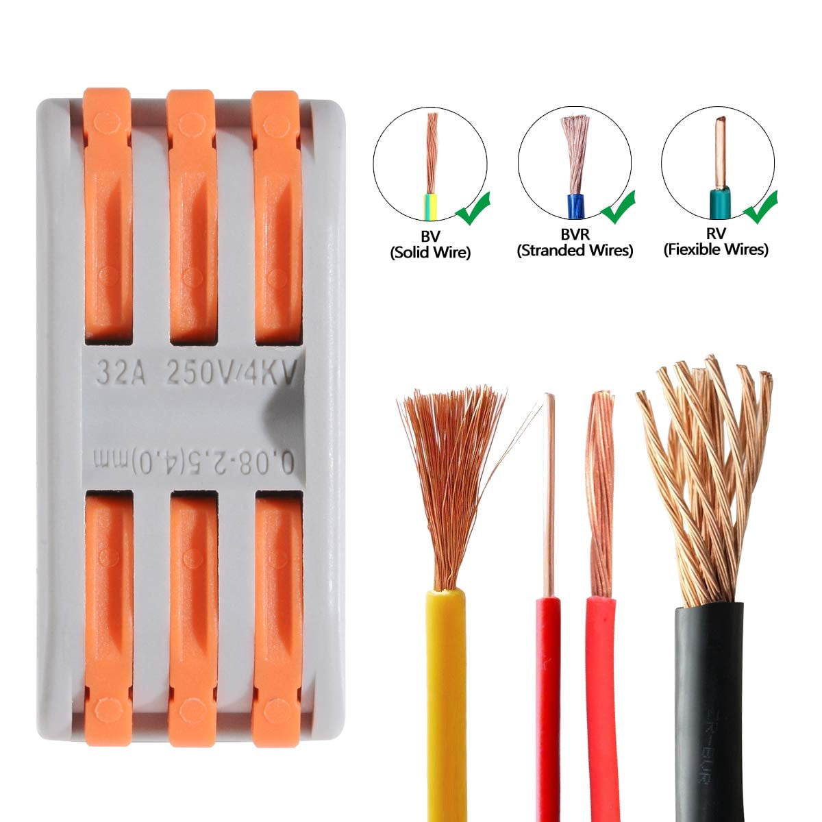 25pcs Conductor Compact Connectors Lever Wire Nut Electrical Connectors with Fixed Base for 3 Circuit Inline Splices 28-12 AWG(The color of the fixed base is gray)