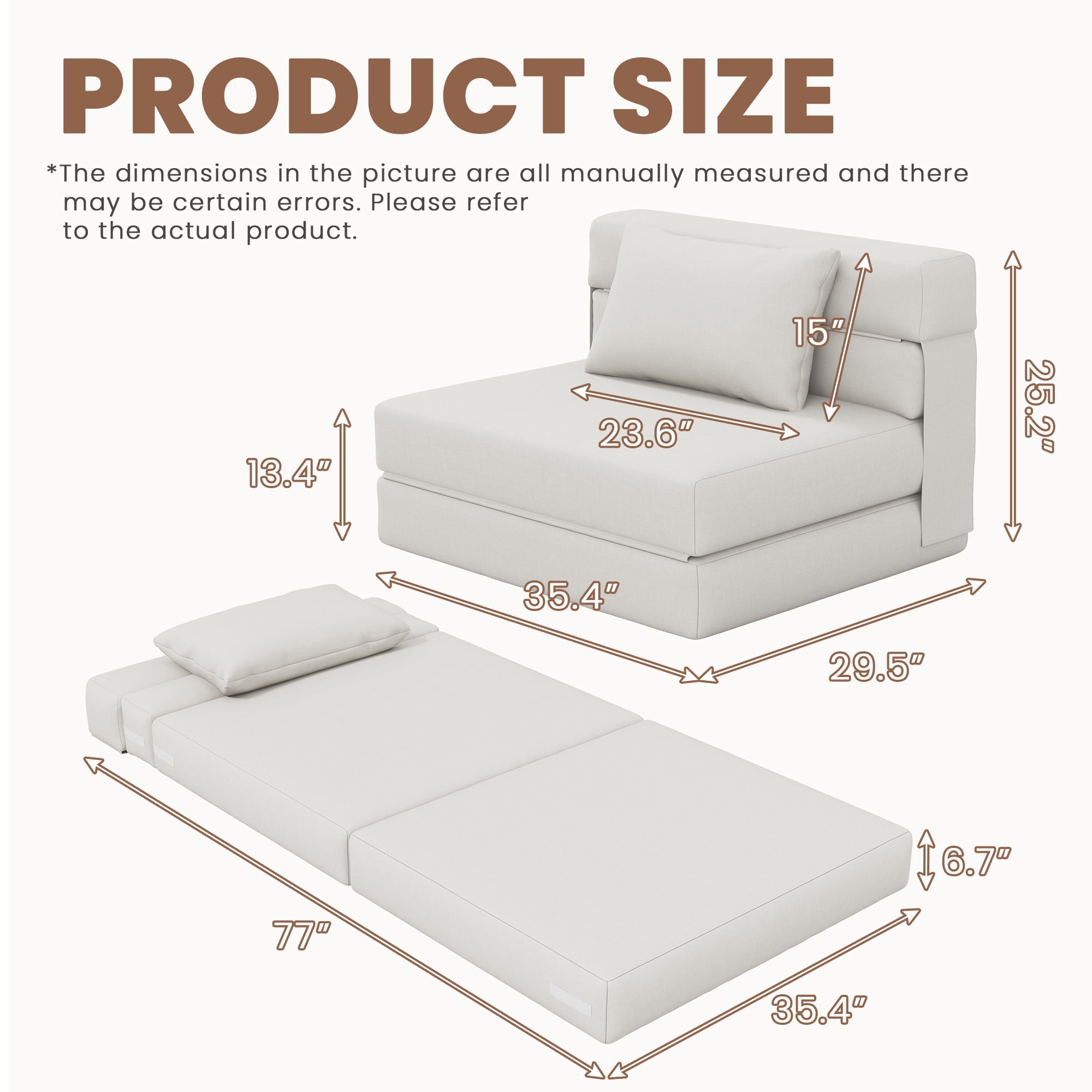 SERWALL Modular Folding Sofa Chair, 4-in-1 Convertible Sofa Bed, Foldable Sofa Chair for Bedroom, Beige