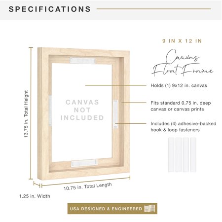 MCS Canvas Float Frames 16x20 Frame, Black Frame for Finished Canvases, Vertical & Horizontal Wall Hanging Large Frame with Adhesive for Canvas Paintings (1-Pack)