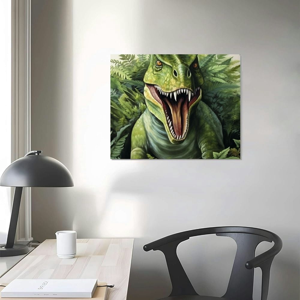 JRXY  Watercolor Dinosaur Wall Art Poster, Set of  Dinosaur Prints for Boys Room, T-rex Pterosaur Triceratops Dinosaur Canvas Painting with Tropical Botanical Painting,  16x12in