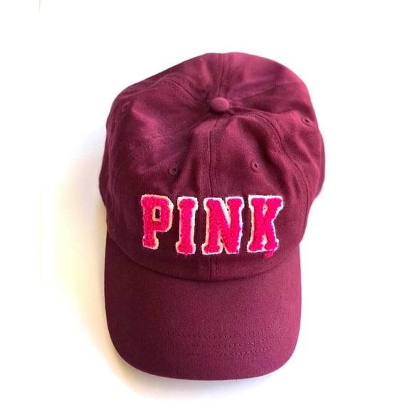 Victoria's Secret Pink Embroidered Fleece Logo Baseball Hat Cap Maroon OS New