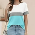 thumbnail image 7 of Women's Short Sleeve Shirts Summer Color Block Crew Neck Basic Tee Casual Loose Fit Soft Comfy Clothes (3XL, Light Blue), 7 of 7