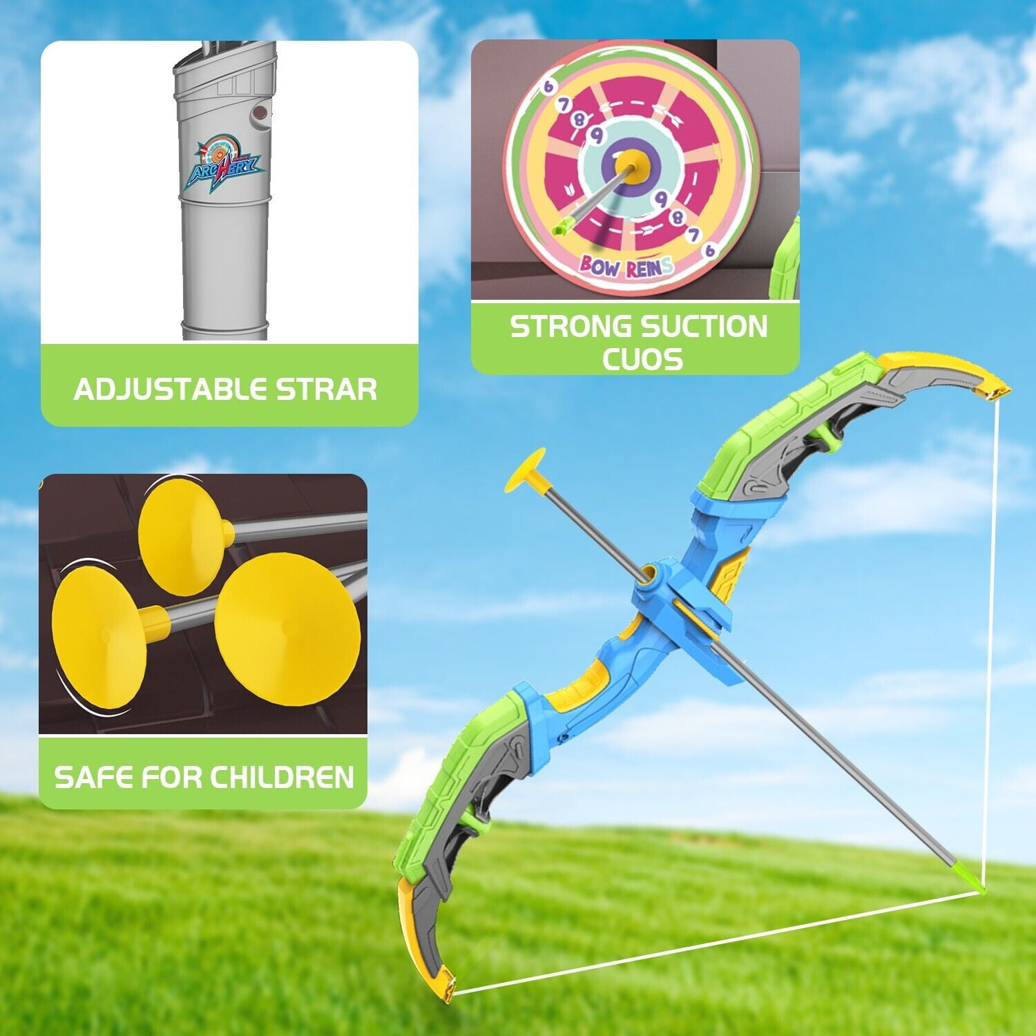 LED Lighting Bow and Arrow Set for Kids, 10 Suction Cup Arrows with Target & Adjustable Strap Quiver, Safe Archery Toy for Indoor Outdoor Games, Gift for Boys and Girls