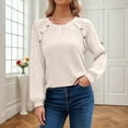 thumbnail image 3 of EDFBUYKRS Female Sweaters Womens Sweaters Hoodies Ribbed V Neck Pullover Sweatshirts for Fall Outfits Fall Sweater L, 3 of 5