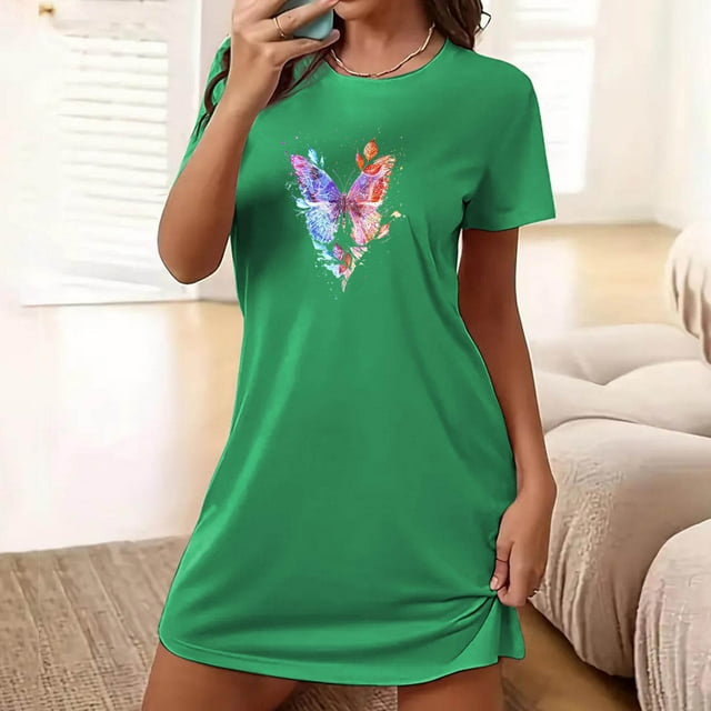 Nexjvus Chemises de Nuit pour Femmes Manches Courtes Col Rond Robes de Nuit Imprimé Floral Surdimensionné Taille g