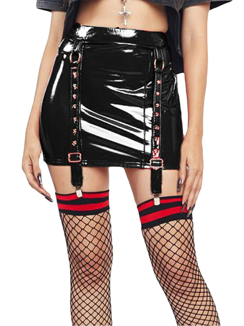 Wassery Gothic PU Leather Bodycon Mini Skirts for Women Punk Style Streetwear Solid Color Wet Look High Waist Pencil Skirt with Garter Belts - Walmart.com Wassery Gothic PU Leather Bodycon Mini Skirts for Women Punk Style Streetwear Solid Color Wet Look High Waist Pencil Skirt with Garter Belts - Walmart.com