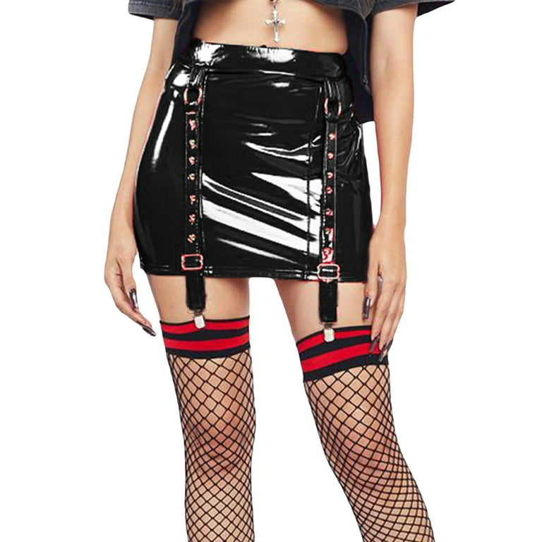 Womens Patent Leather Mini Belts Punk Skirt Skirt Bodycon Rock With High Pencil Waist Garter