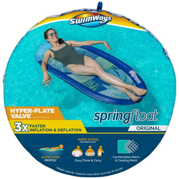 SwimWays Spring Float Inflatable Pool Lounger with Hyper-Flate Valve, Blue