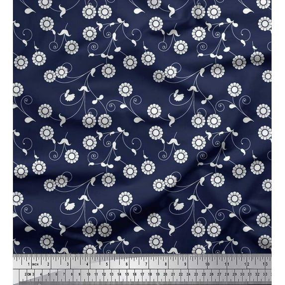 Soimoi Poly Georgette Fabric Swirl,Leaves & Floral Artistic Print Sewing Fabric Yard 42 Inch Wide