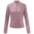 thumbnail image 6 of GEWSEY Womens Faux Leather Long Sleeve Jackets Quilted Moto Outwear Slim Lapel Coats (Light Purple, S), 6 of 9