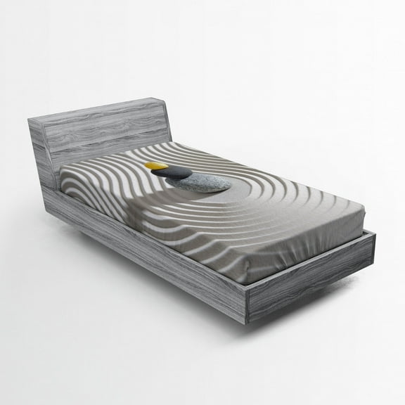 Ambesonne Spa Fitted Sheet, White Sand Hot Stone Waves, Twin Size, Grey and Yellow