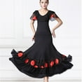 thumbnail image 2 of Women Sequin Flower Embroidered Skirt Flamenco Ballroom Practice Dress Big Swing Skirts Dance Performance Skirt for Women Girls, 2 of 7