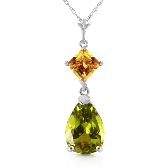 Galaxy Gold GG 14K White Gold Citrine and Peridot Pendant Necklace - November Birthstone - Warmth & Prosperity - 16" to 24" - Fine Jewelry for Women