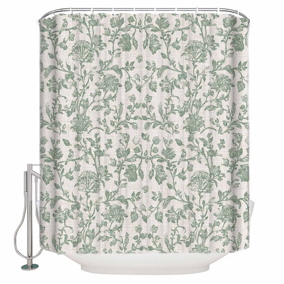 Small Stall Shower Curtain 36x78 Inch Narrow Half Size Farmhouse Flower Bath Curtains Bathroom Decor Botanical Vintage Fruit Green Leaf Waterproof Fabric Shower Curtain Set with Hooks 36 Inch