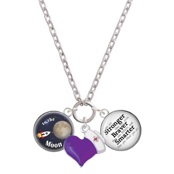 Delight Jewelry Silvertone Domed To the Moon Rocket - Purple Heart Nurse Strong Zoe Necklace