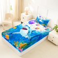 thumbnail image 4 of Castle Fairy Watercolor Birthday Shark Art Twin Sheets 3pcs,Confetti Gift Coral Party Print Bedding,Purple Cyan,1 Fitted Sheet,1 Flat Sheet and 1 Pillowcase, 4 of 6
