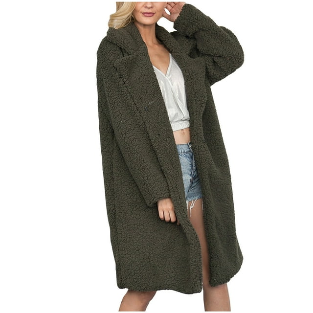 LSLJS Manteau Chaud en Fausse Fourrure pour Femmes, Veste d'Hiver à Col Rabattu