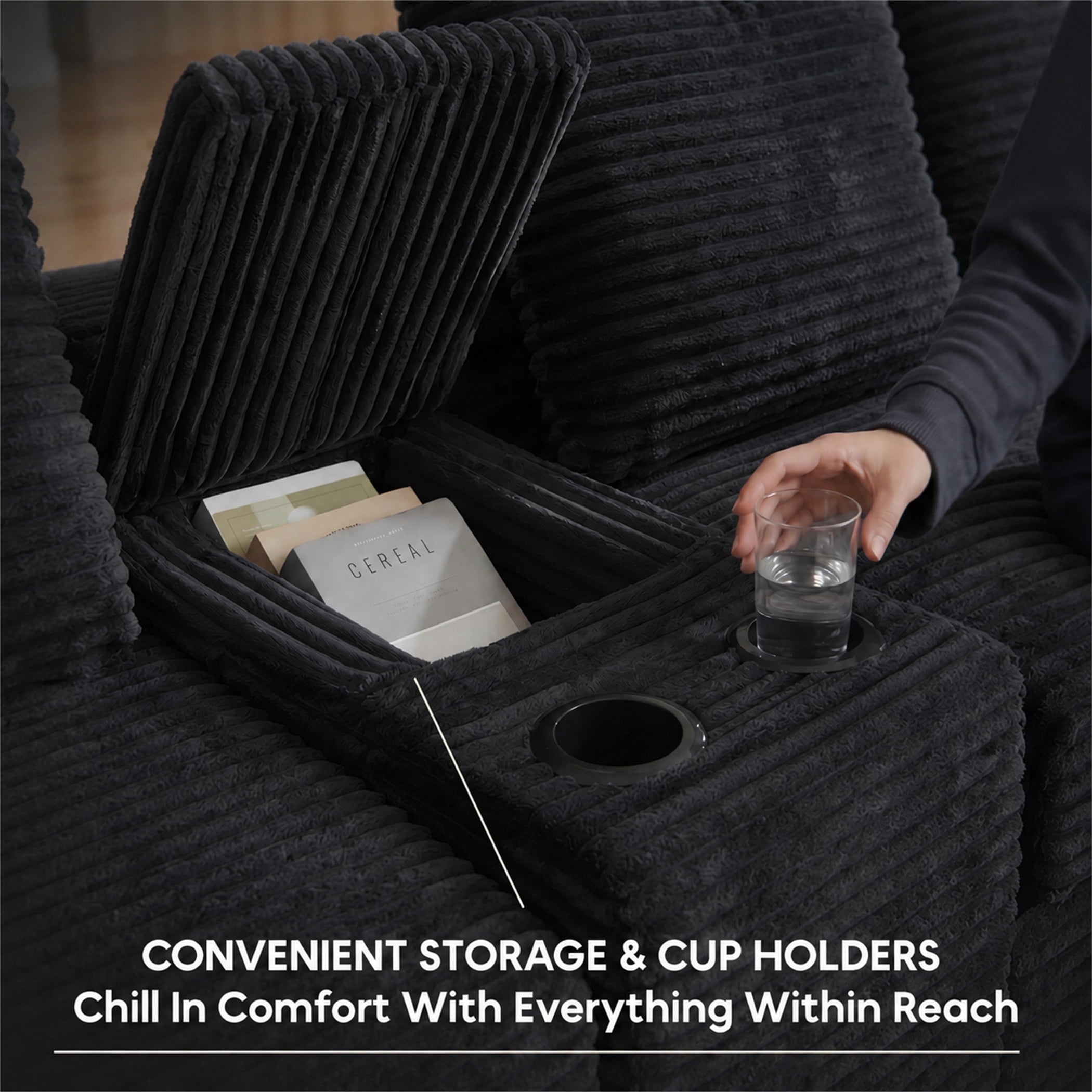 Aukfa 140" U-Shaped Cloud Sectional Sofa Oversized Boneless Couch with Cup Holder Storage Console Modular Couch for Living Room, Corduroy, Dark Gray