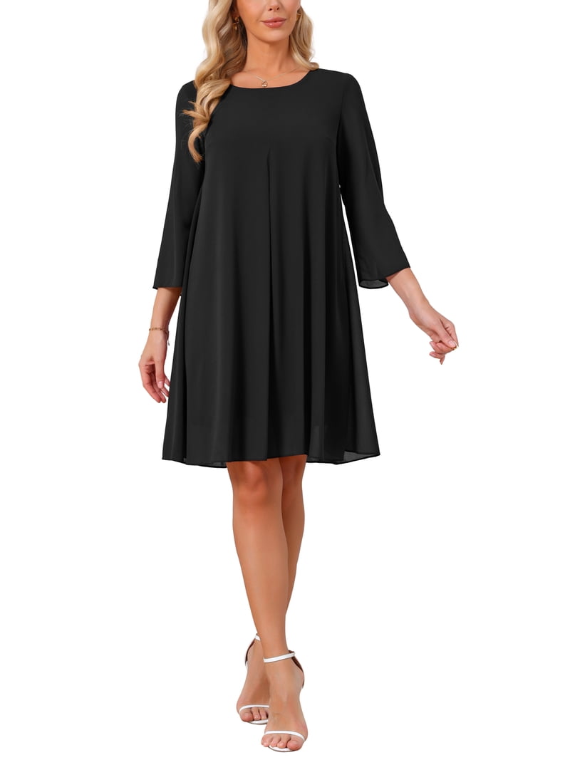 Inspire Chic Elegant Women's Chiffon Dresses with 3/4 Sleeve for Wedding Guests and Special Occasions L Black, Size: Large