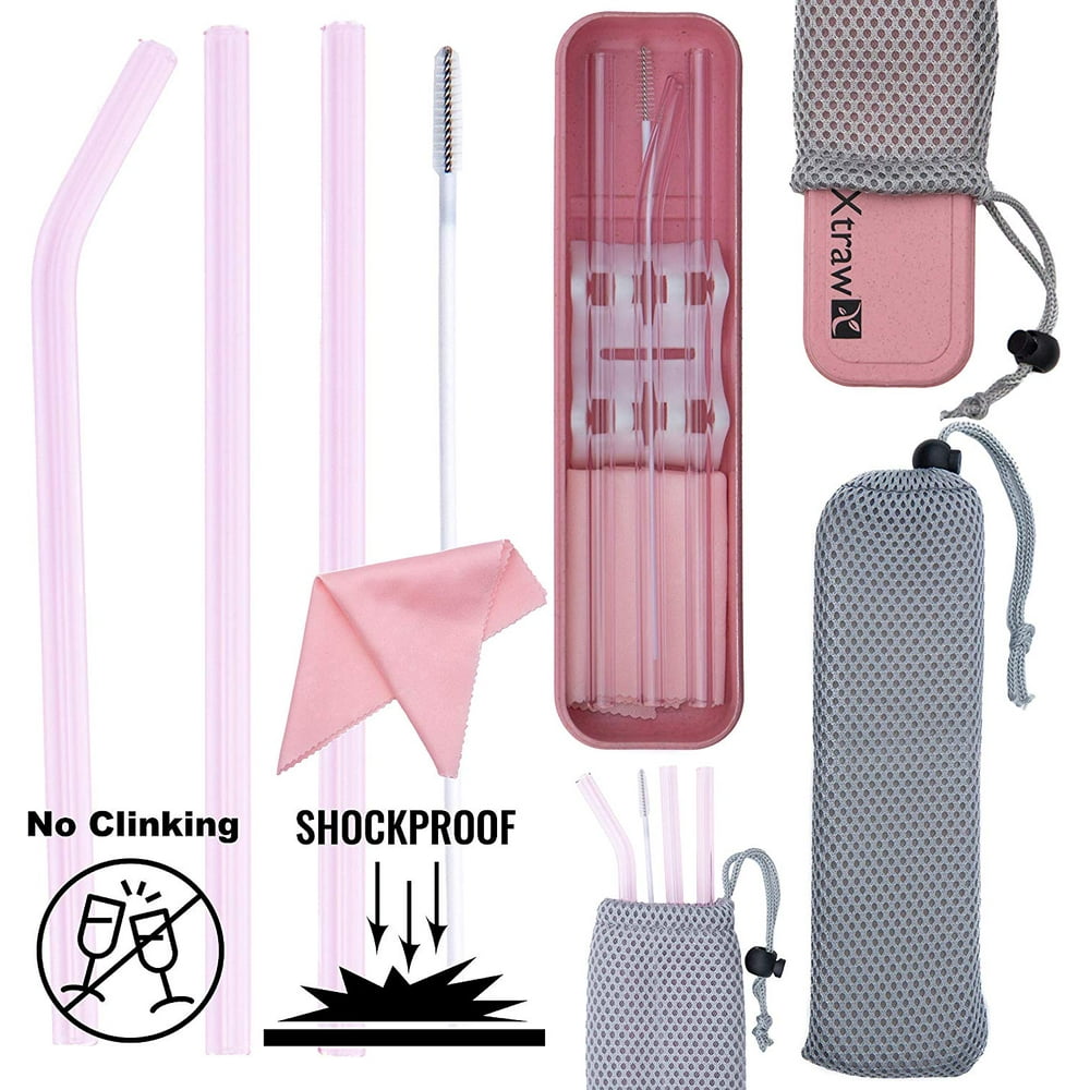 Premium Reusable Glass Drinking Straws with Carrying Case and