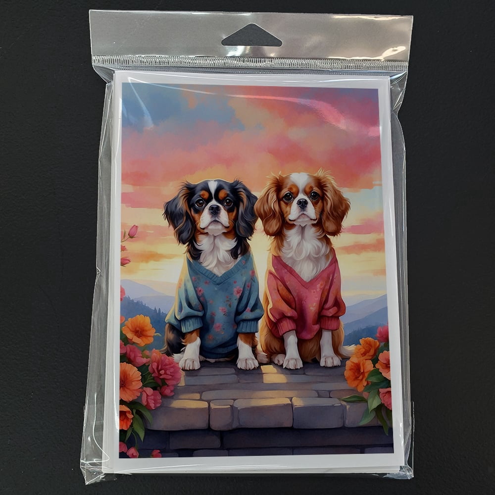 Cavalier Spaniel Two Hearts Greeting Cards Pack of 8 7 in x 5 in