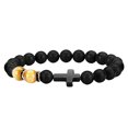 thumbnail image 2 of Men's Black Onyx Beaded Bracelet, Natural Stone Cross Charm Bracelet, Elastic Yoga Energy Bracelet for Men, Religious Jewelry Gift, 2 of 7