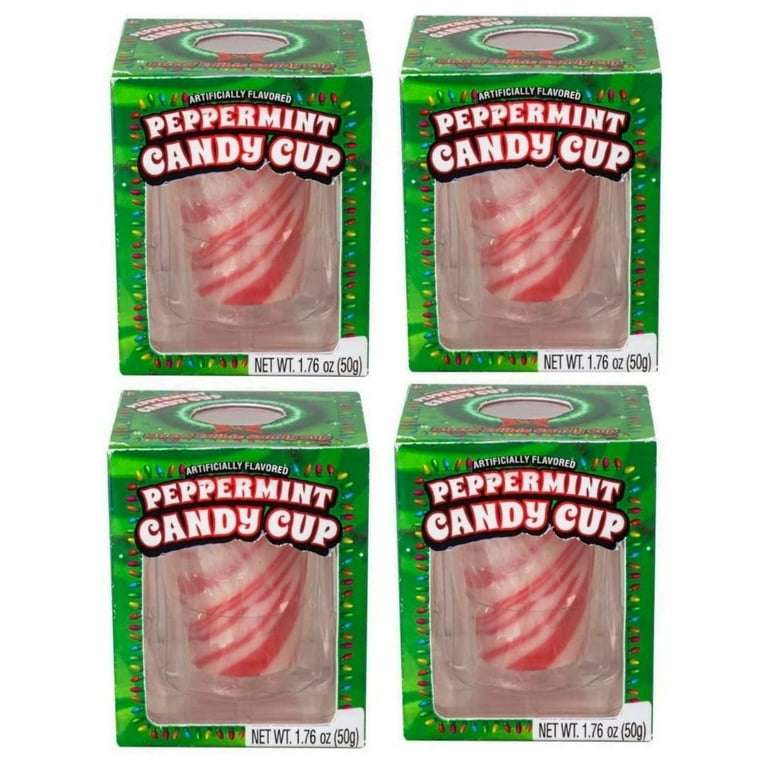 BCL Peppermint Candy Cane Cup Edible Shot Glass Set of 4 Birthday Christmas  Holiday Candy Shot Glasses in Custom Storage Carrier with Free Swiss Miss