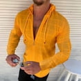 thumbnail image 2 of Camiseta con capucha y cordón a cuadros con estampado de puntos, Tops fasionables de manga larga delgados para hombres, 2 of 6
