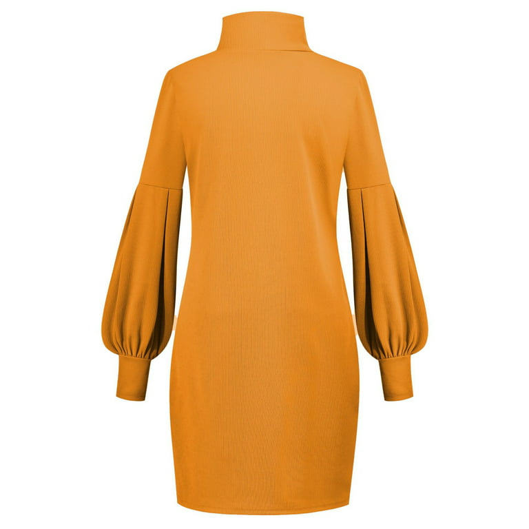 Aayomet Sweater Dress Long Women's Neck Ribbed Long Sleeve Bodycon  Pullover Cute Mini Sweater Dress,Orange L