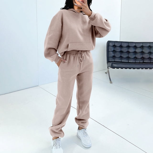 Ensemble de Deux Pièces pour Femmes 2023 Mode Poche Col Rond Décontracté Sweat à Manches Longues + Pantalon Ensemble de Sport pour Femmes en Solde
