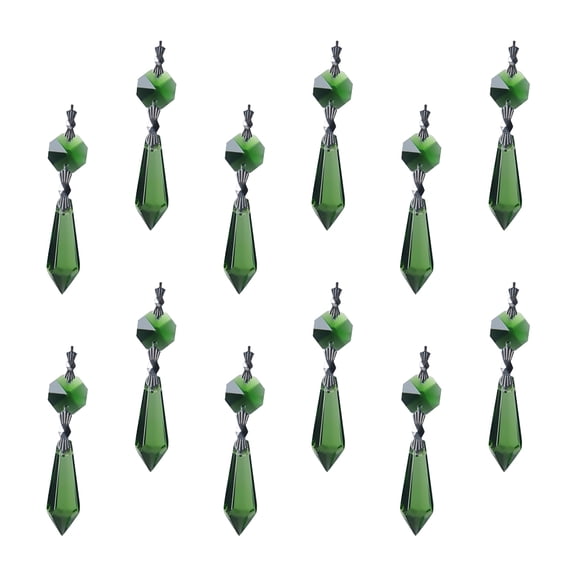 HOOWIFFY Hanging Crystal Ornaments Green for Decoration and Costumes 12Pcs