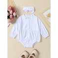 thumbnail image 2 of ZAXARRA Baby Girl 2Pcs Fall Outfits Long Sleeve Ruffle Collar Swiss Dots Romper with Headband Set Infant Clothes, 2 of 8