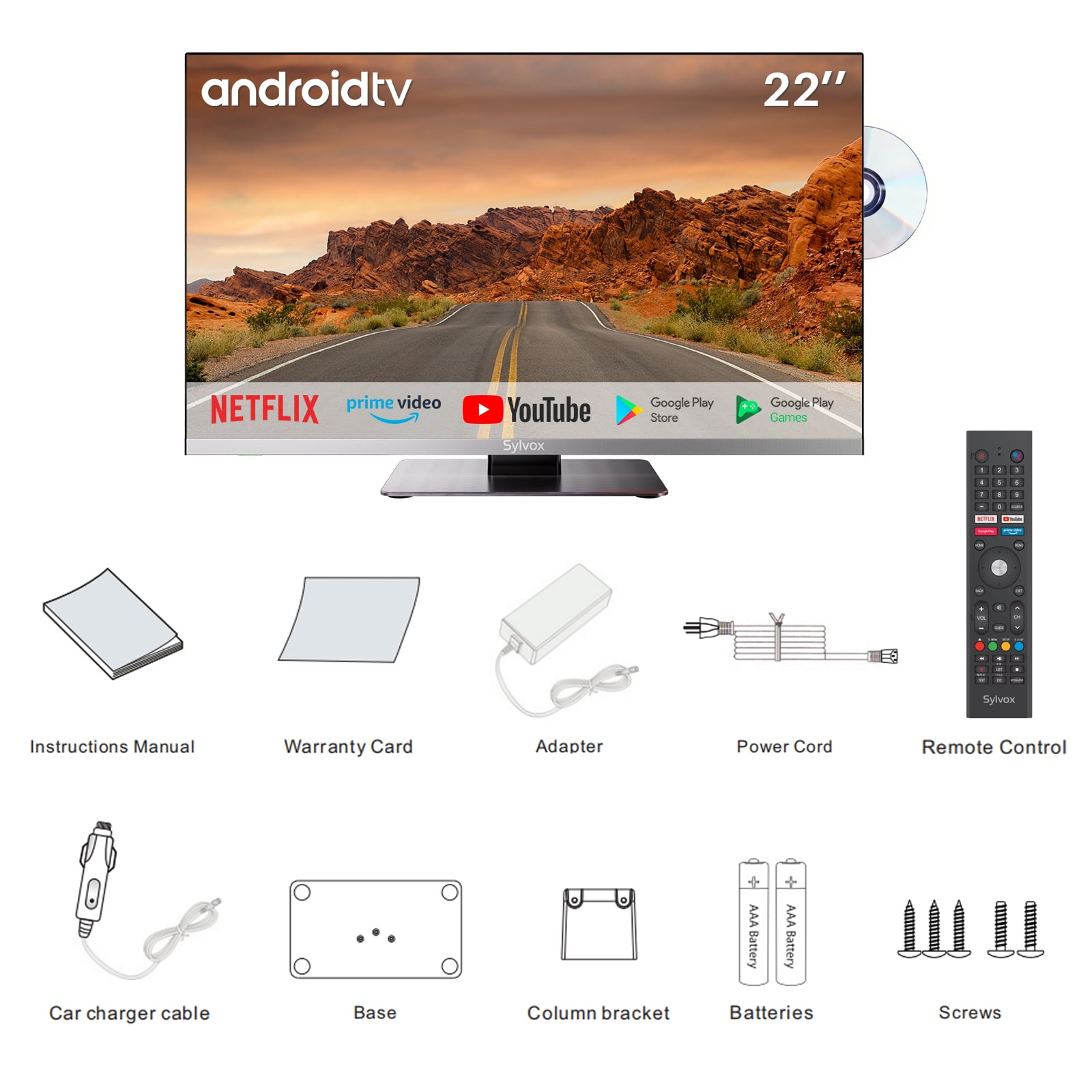 22 inch Smart TV, with 12v 230v adapter, DVB-S2/C/T/T2, for