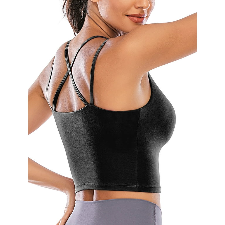 Women's Racerback Sports Bra Cross Back Strappy Removable Pads Yoga Running  Workout Bra With Good Support 