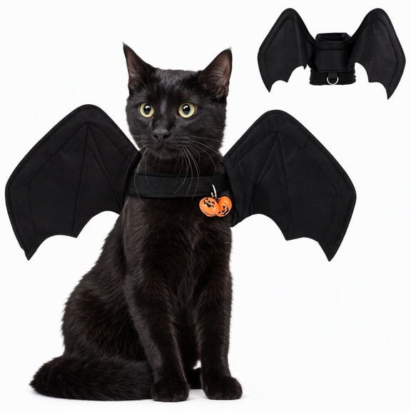 Kicpot Dog Halloween Costumes for Small Dogs Cats, Dog Bat Wings with Pumpkin Bell Pet Halloween Cosplay Party Dress Up (Medium)