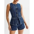 thumbnail image 2 of Taoocy Women's Denim Long Vest Tops Button-up Sleeveless Pocket Waistcoat Jean Vests, 2 of 7